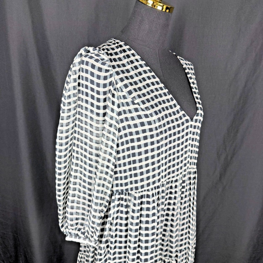 Joie Tobey Sz XXS Boho Black Cream 100% Silk Check Maxi Dress Oversized EUC - Picture 3 of 14